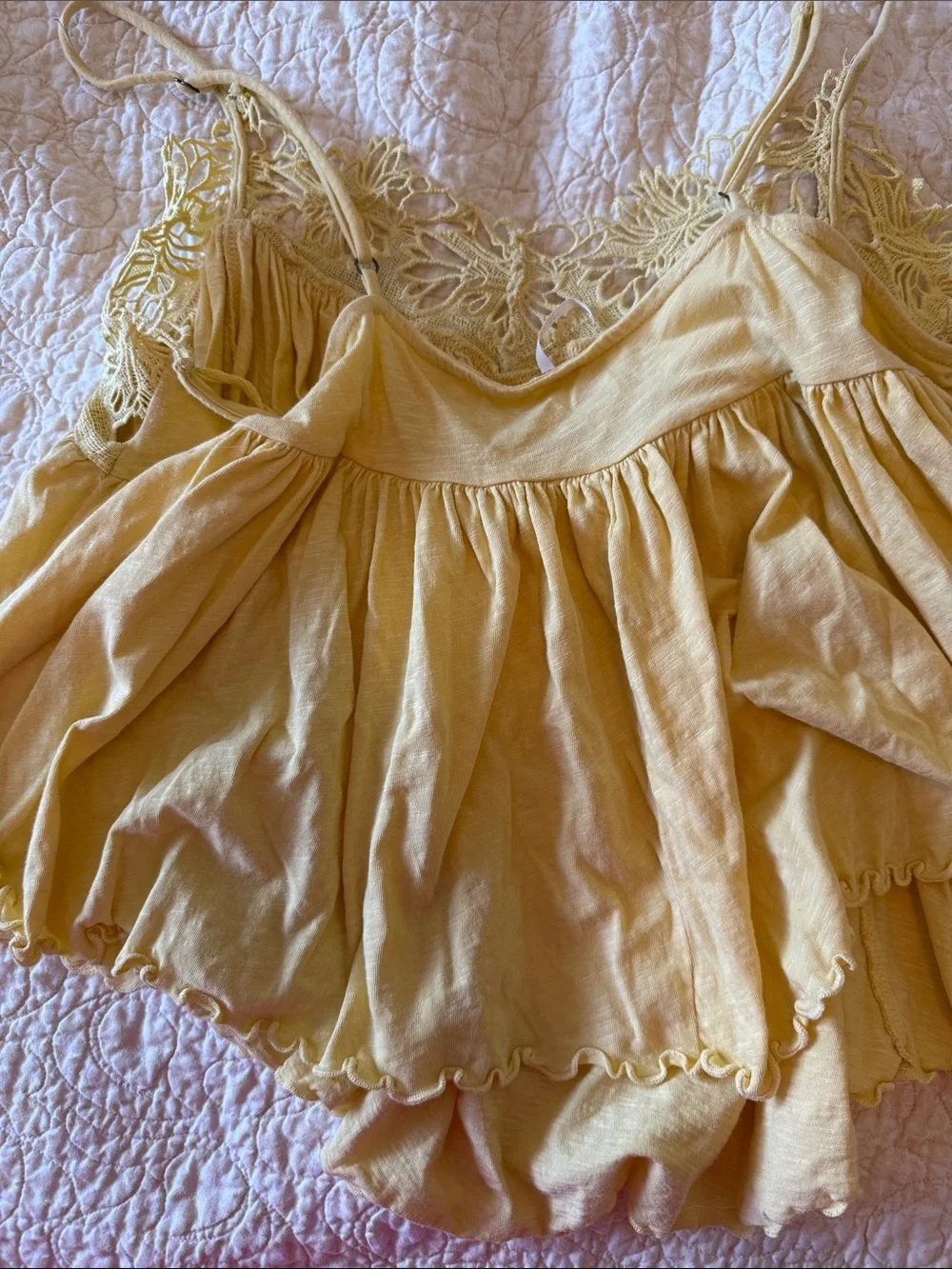 Free People Yellow Lace-Trim Spaghetti Strap Camisole